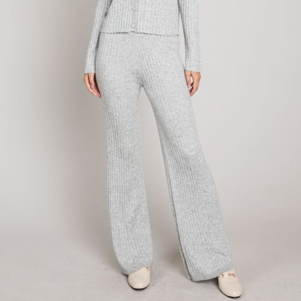 Bailey Ribbed Flared Pants - Heather Gray